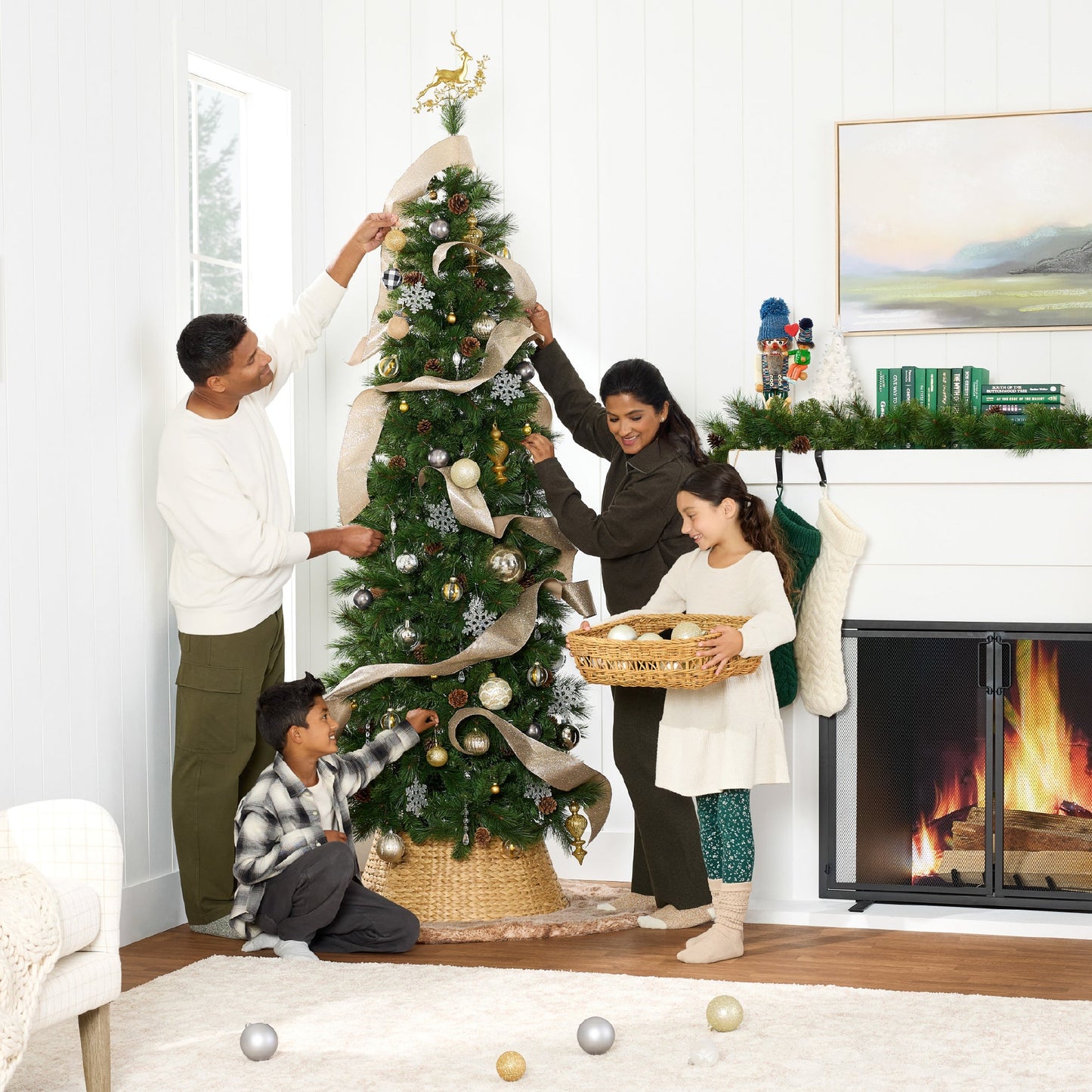 Pre Lit Scotch Pine Pencil Christmas Tree with Metal Stand