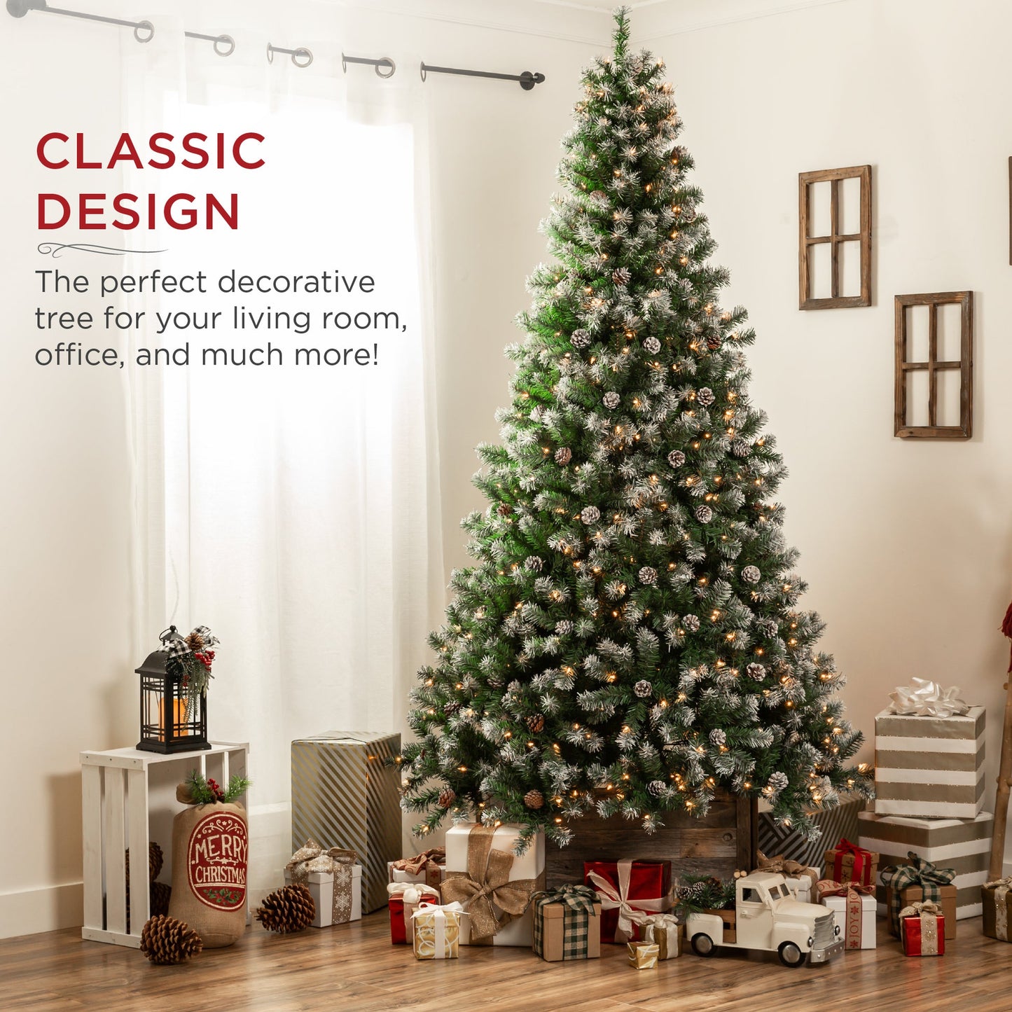 Pre Decorated Flocked Christmas Tree with Pinecones