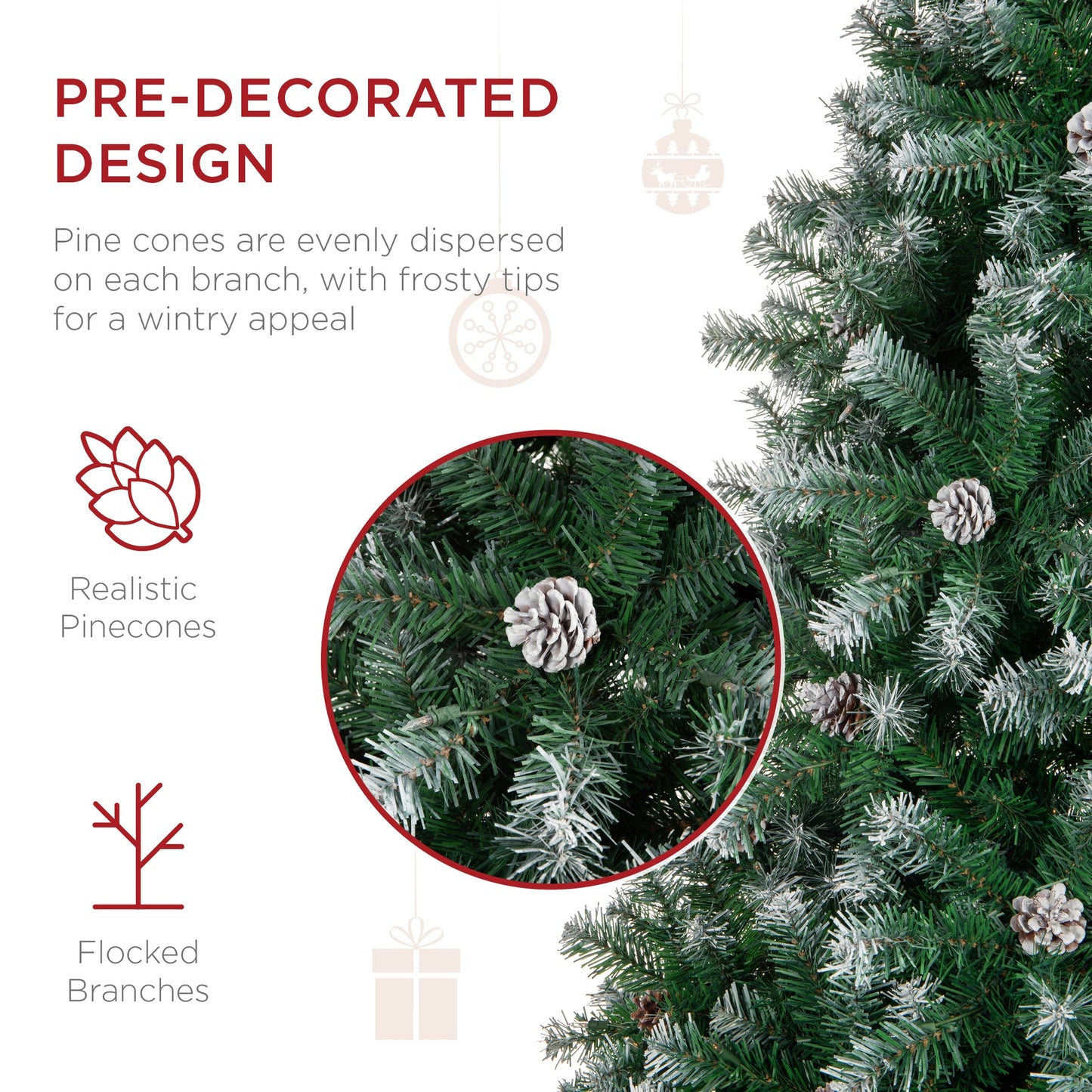 Pre Decorated Flocked Christmas Tree with Pinecones