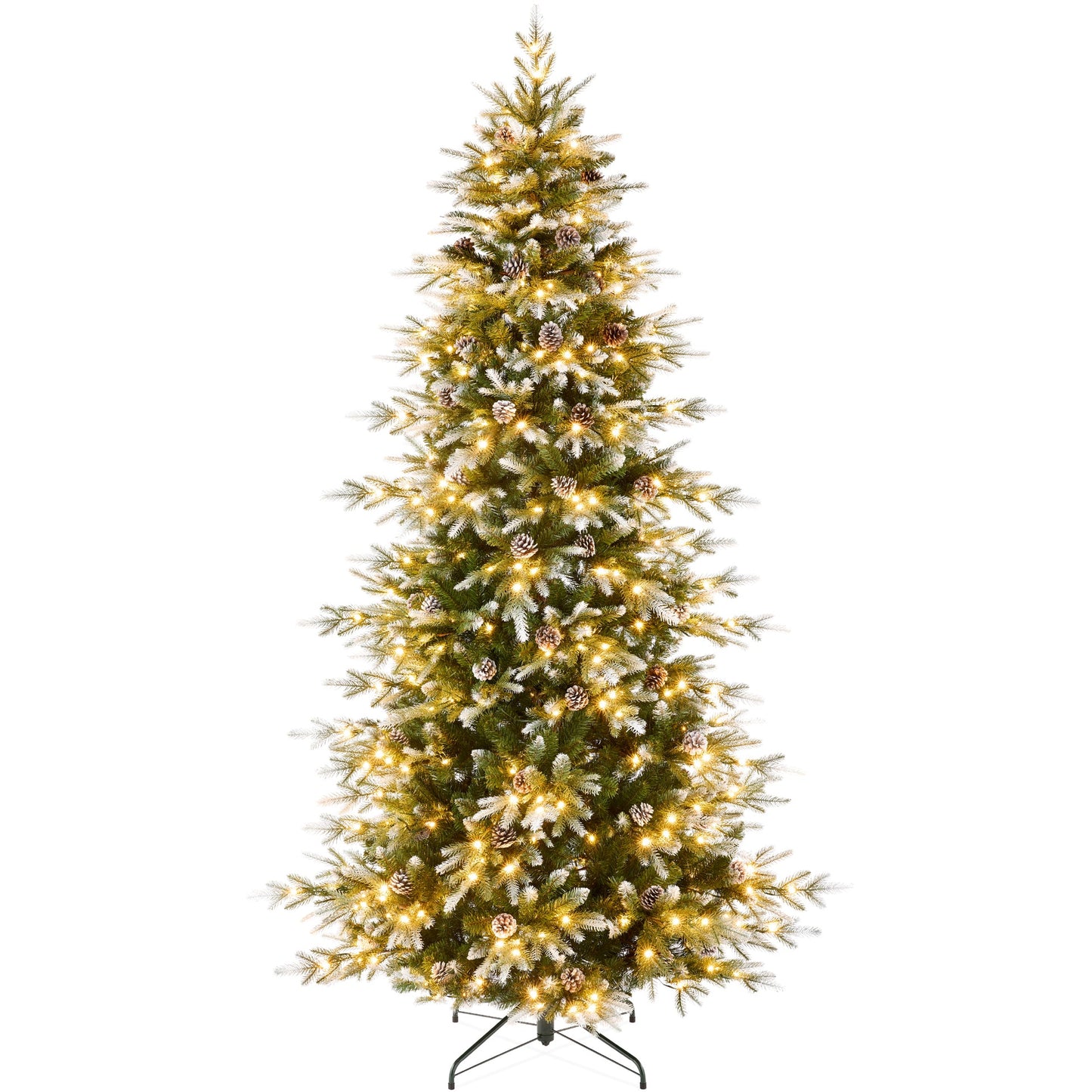 Pre Lit Flocked Slim Aspen Noble Fir Christmas Tree with Metal Stand