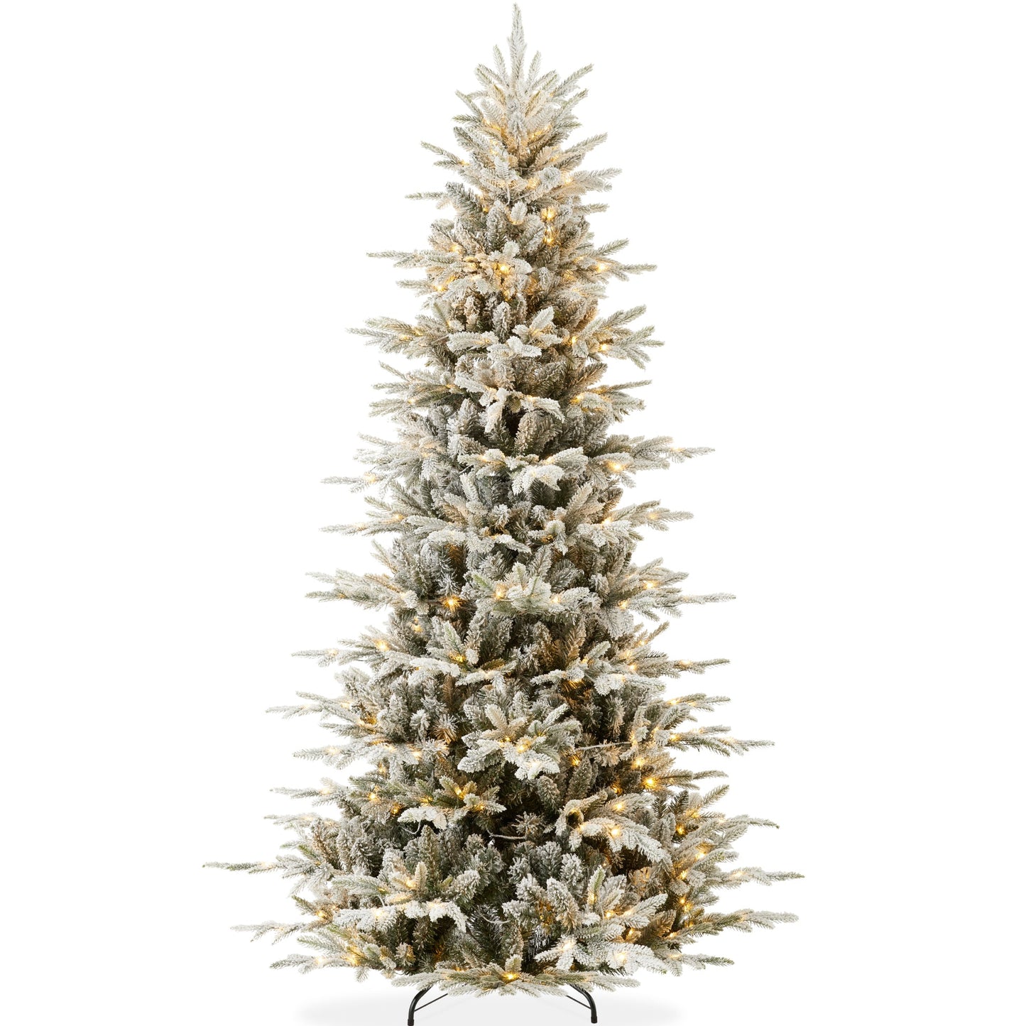 Pre Lit Flocked Aspen Noble Fir Christmas Tree with Metal Stand