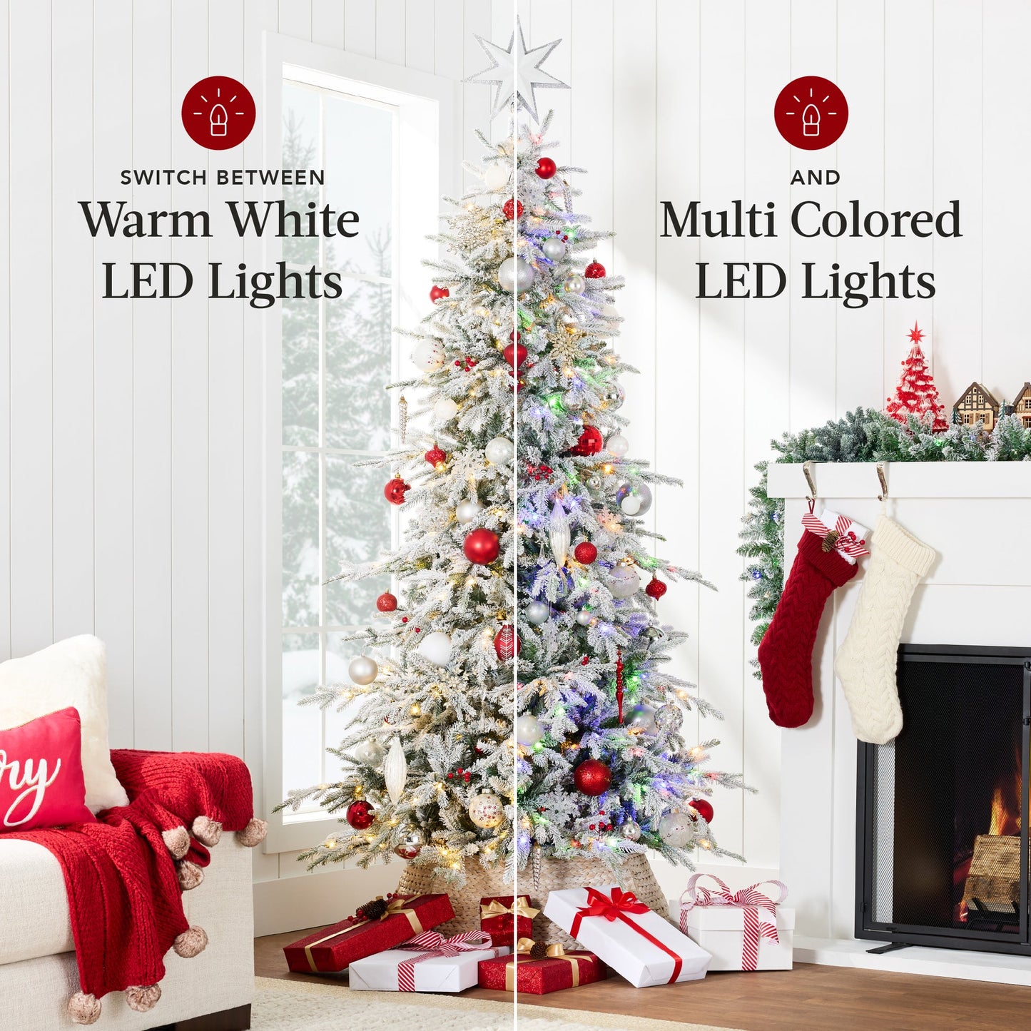 Pre Lit Flocked Aspen Noble Fir Christmas Tree with Metal Stand
