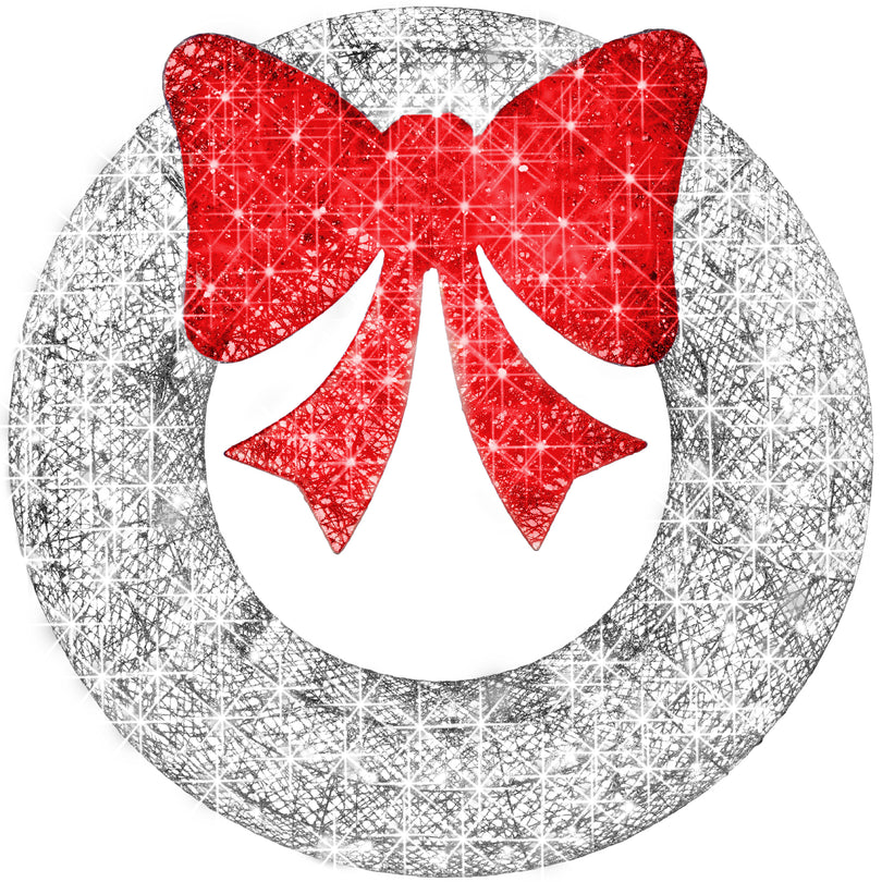 48in Pre Lit Outdoor Christmas Wreath with Bow LED Metal Decor