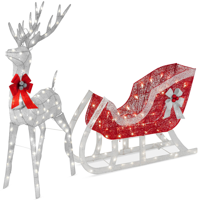 Lighted Christmas Reindeer & Sleigh Outdoor LED Holiday Yard Decor Set