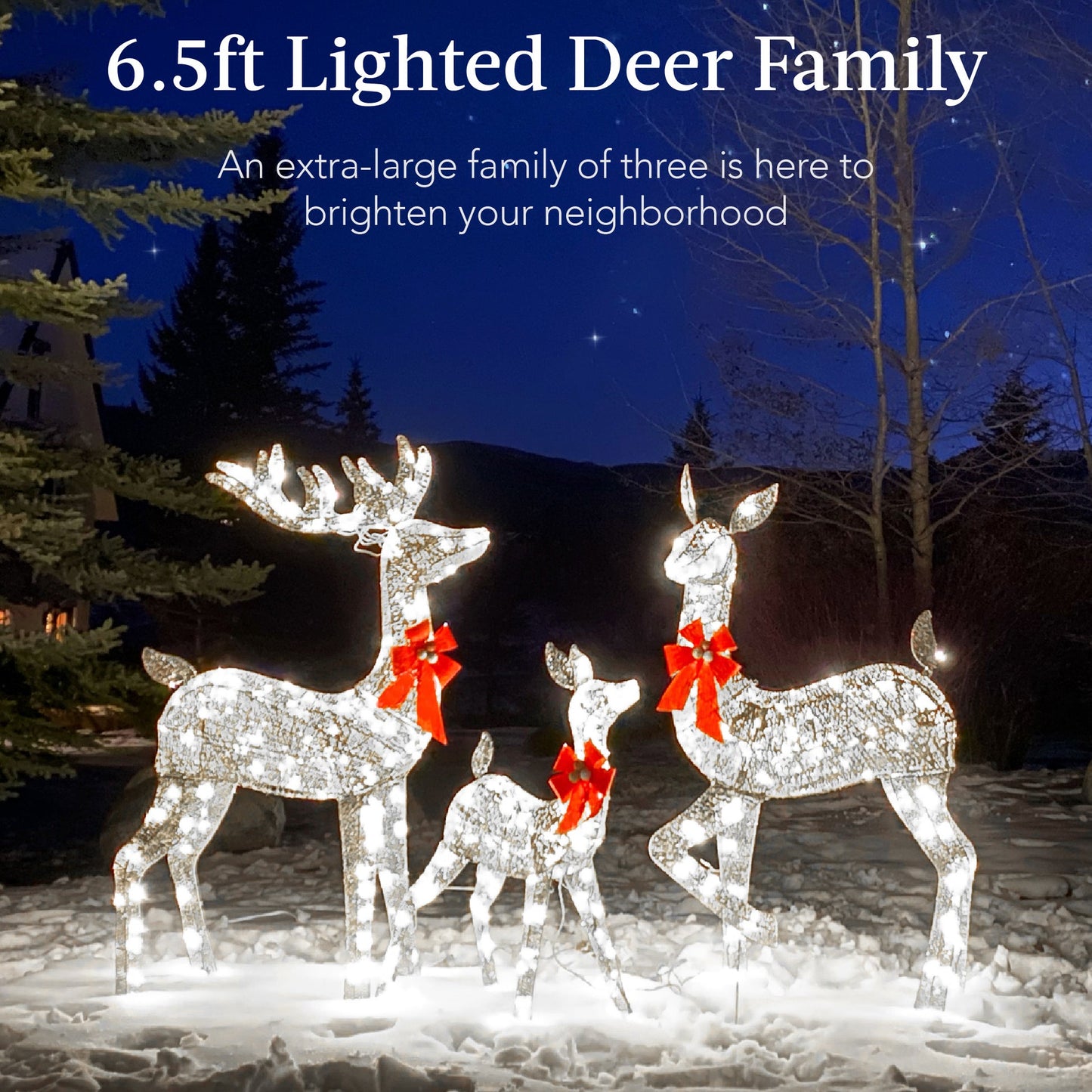 6.5ft 3-Piece Lighted Christmas Deer Family Set with LED Lights