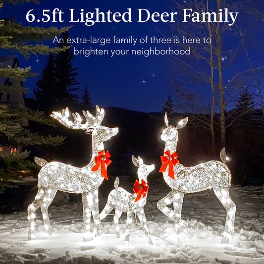 6.5Ft 3-Piece Lighted Christmas Deer Set Outdoor Decor with LED Lights