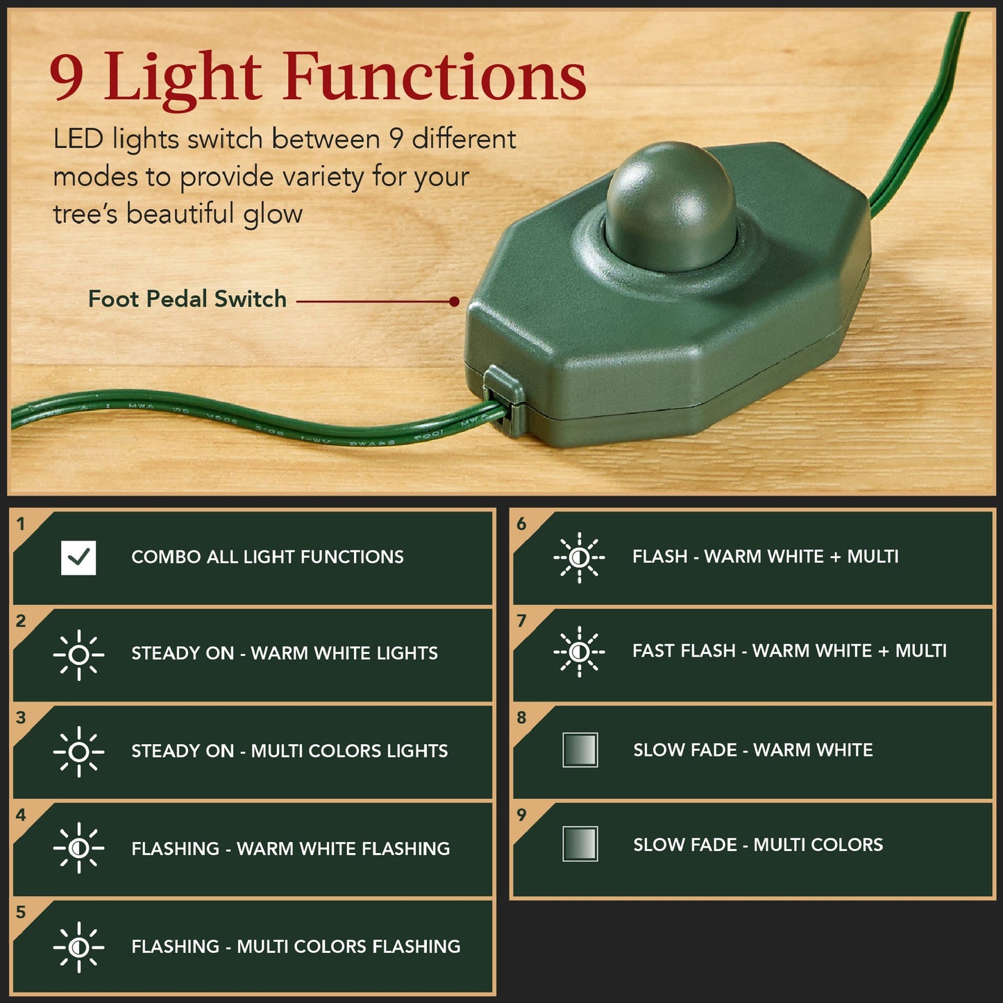 Green Pre Lit Sparse Flocked Christmas Tree with 2 in 1 LED Lights Cordless Connection