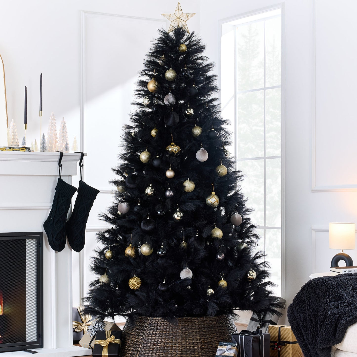 Premium Black Pampas Artificial Christmas Tree with Metal Base