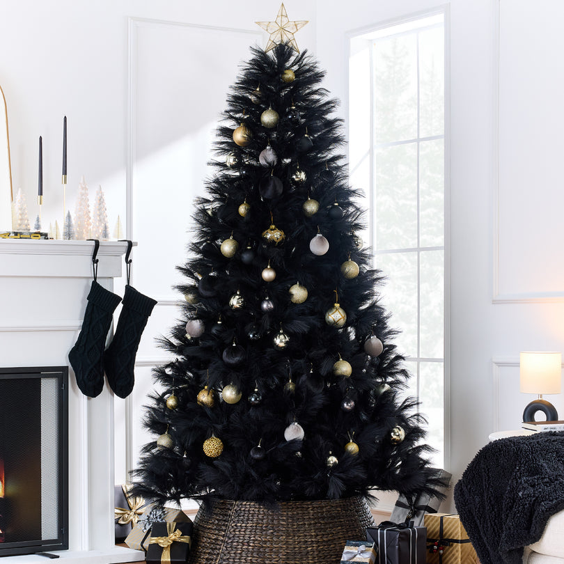 Premium Black Pampas Artificial Christmas Tree with Metal Base