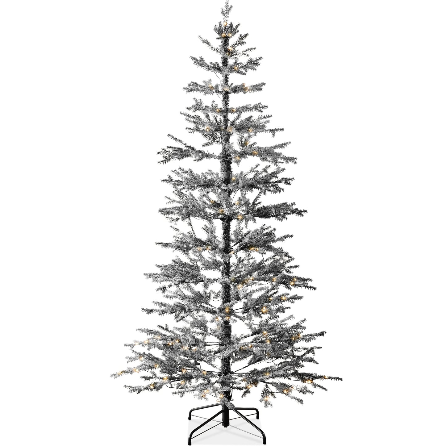 Black Pre Lit Sparse Flocked Christmas Tree with LED Lights