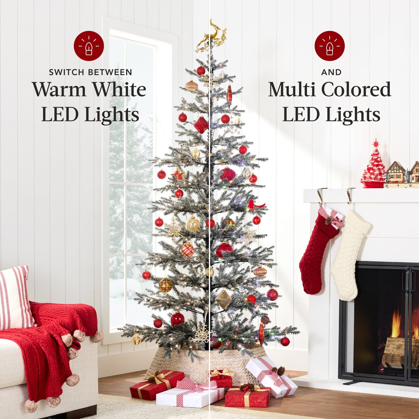 Black Pre Lit Sparse Flocked Christmas Tree with LED Lights