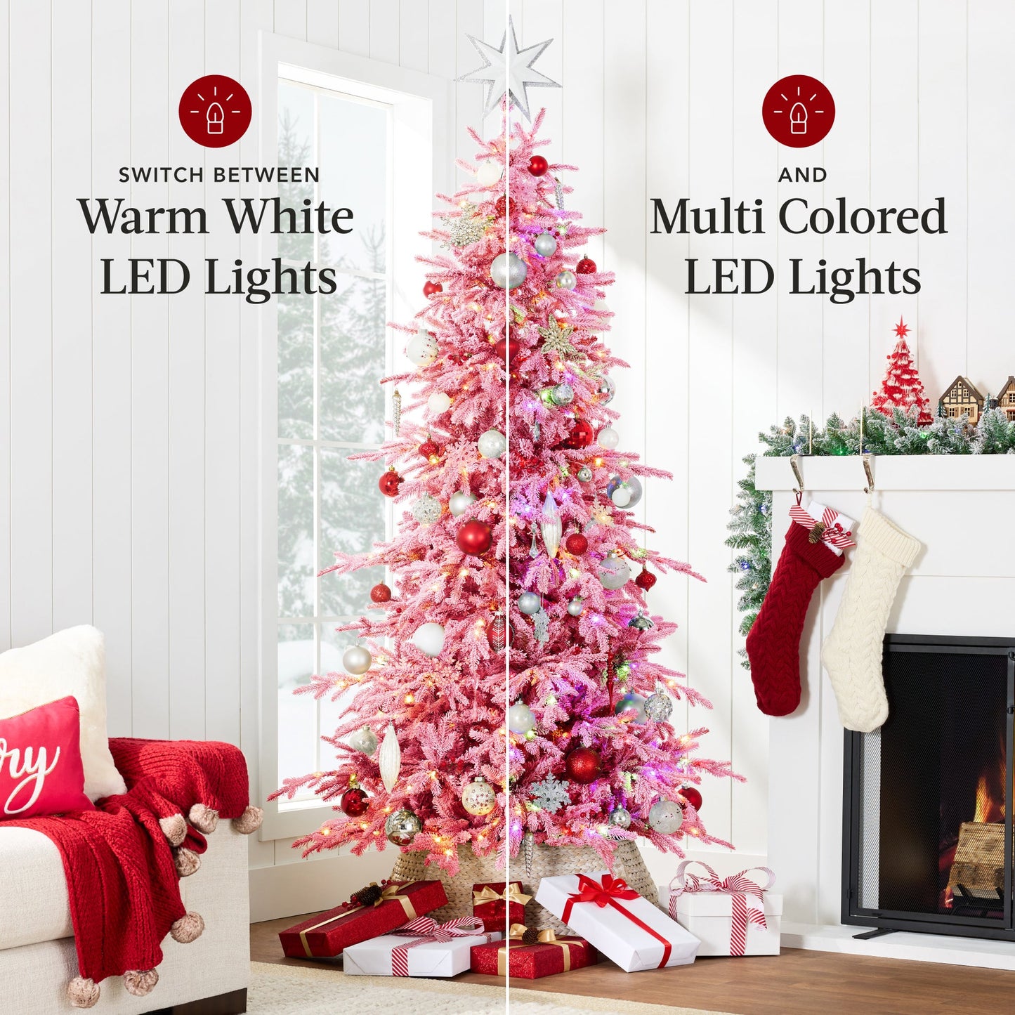 Pre Lit Flocked Aspen Noble Fir Christmas Tree with LEDs