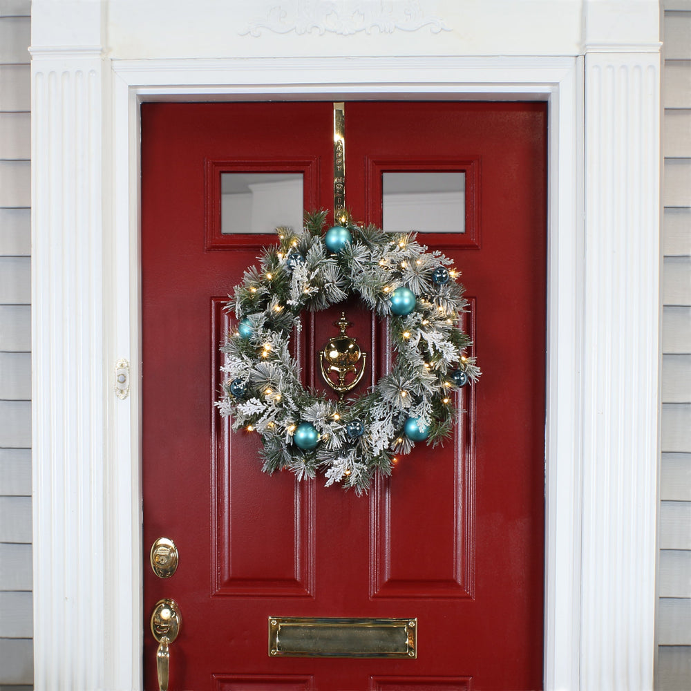 24 Inch Pre Lit Tinkham Pine Christmas Wreath with LED Lights Blue Accents | USA Decoration®