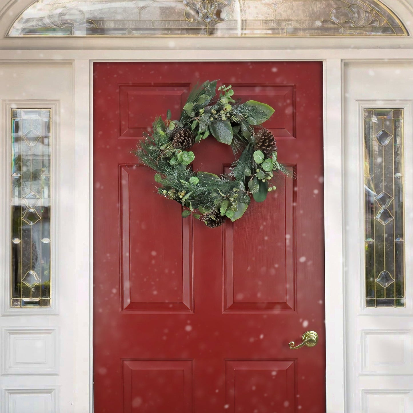 24 Inch Pine Berry Cone Plastic Wreath with Pinecones and Red Berries | USA Decoration®