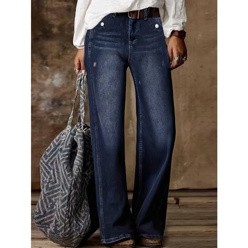 2026 Women's Fashion Retro Narrow Straight Pants, High Waist Slim Drape Stretch Jeans Joker Straight Pants