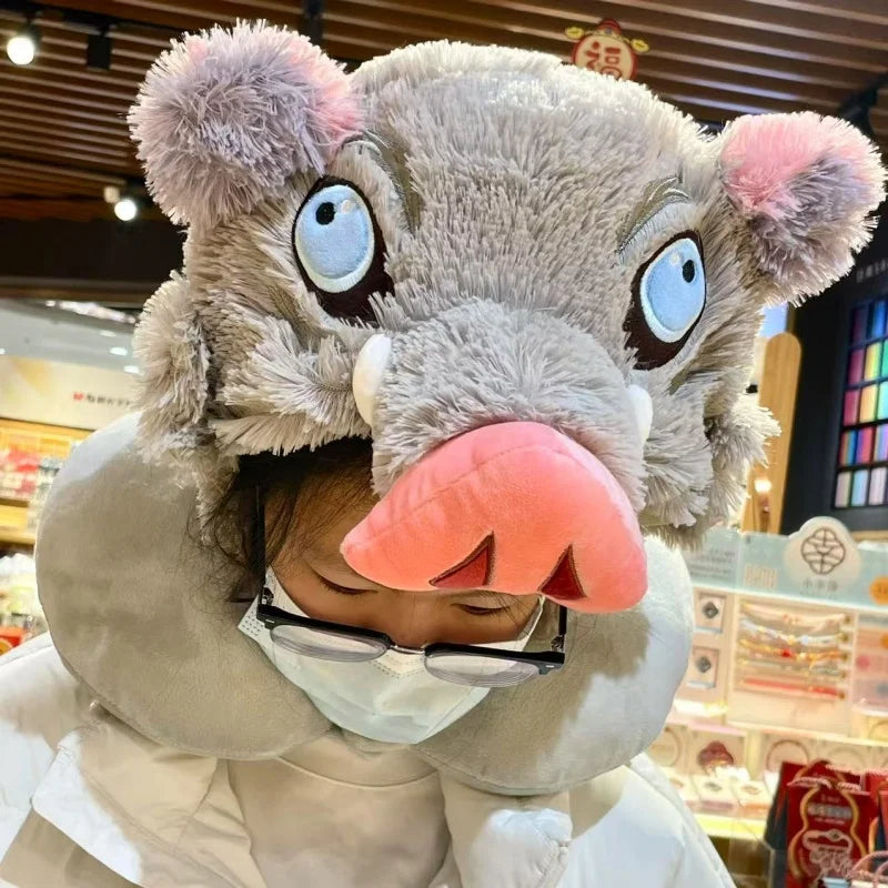 Cosplay Prop Wild Boar Head Plush Hat Demon Slayer Hashibira Inosuke Warm Headgear Cartoon Stuffed Anime Plushies Gifts Boy Fans