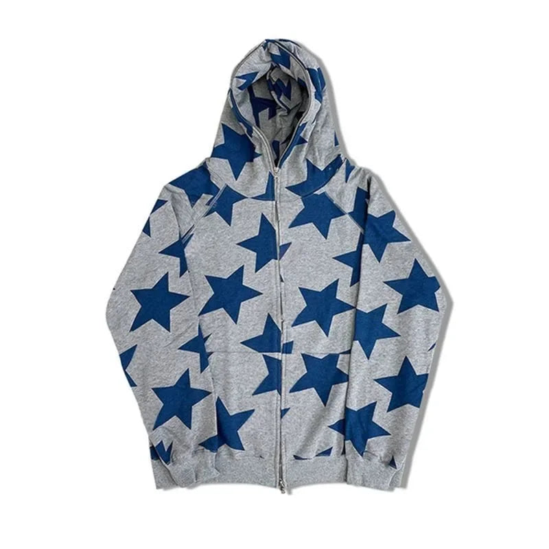 Y2k Clothes Vintage Star Oversized Sweatshirt Jacket Harajuku Goth Long Sleeve Women Sweatshirt 2000s Hip Hop Zip Up Hoodies Top