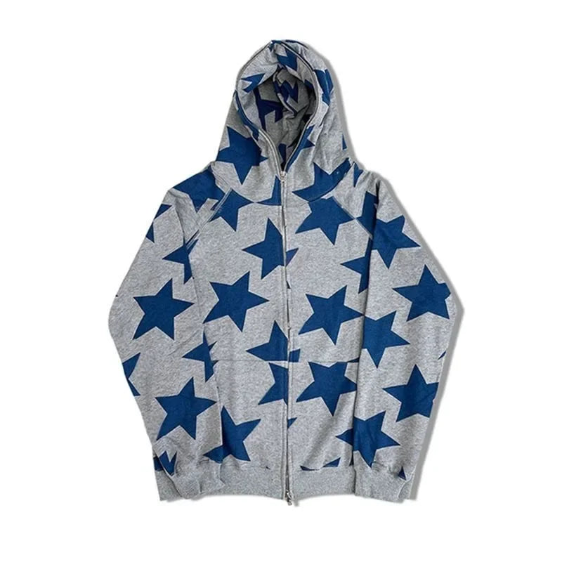 Y2k Clothes Vintage Star Oversized Sweatshirt Jacket Harajuku Goth Long Sleeve Women Sweatshirt 2000s Hip Hop Zip Up Hoodies Top