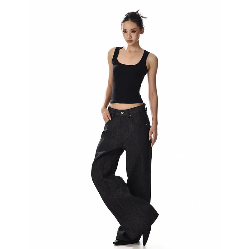 YIBASHU Women Gothic Vintage Y2K 2000s High Waist Jeans American Oversize Loose Black Casual Black Wide Leg Pants Autumn 2026
