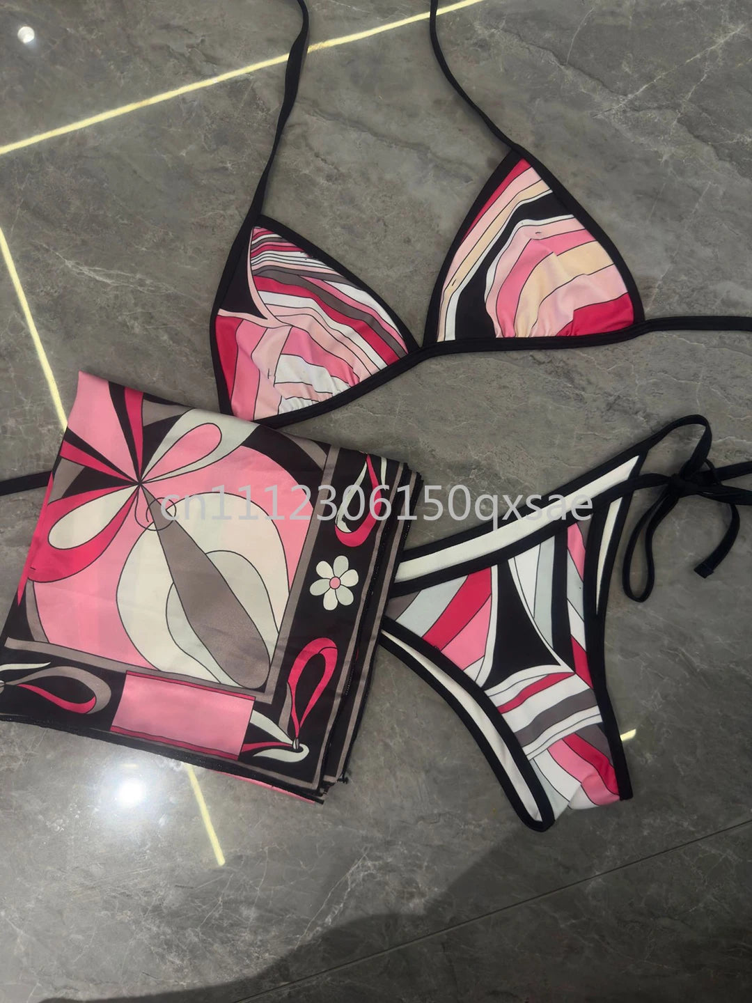 Women's Headband Scarf Bikini Sets with Letter Signature Logo Lady Sexy Bikini Sets Beachwear Swimwear