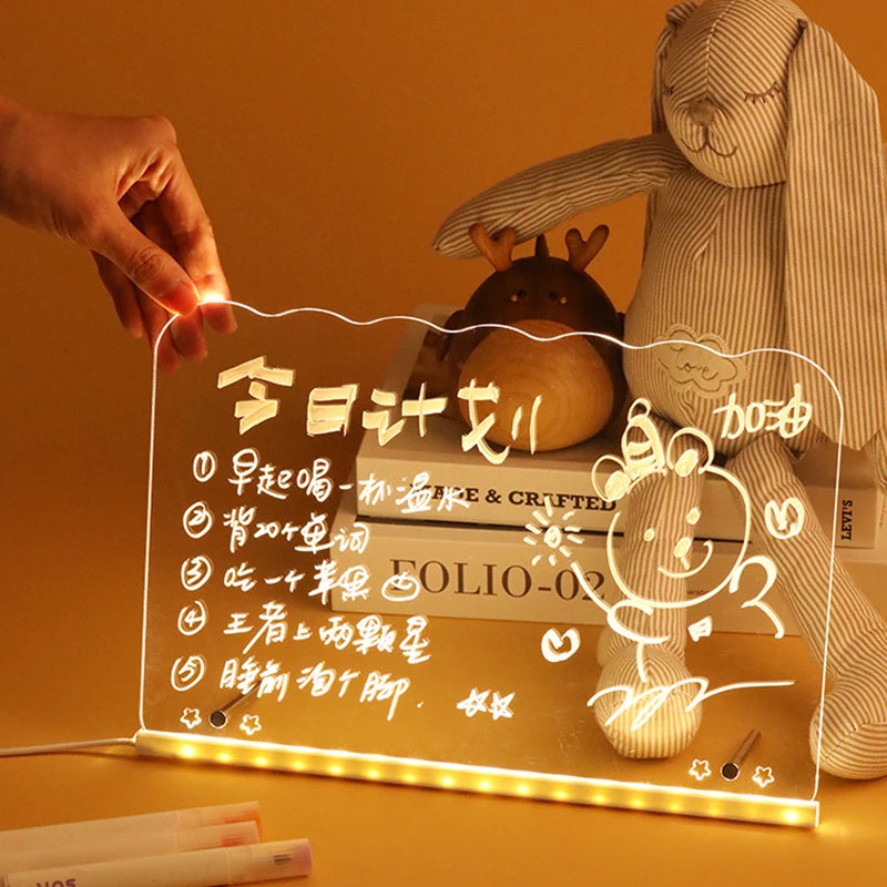 Kid LED Luminosa Blackboard Coloring Drawing Toy Transparent Magic Light Blackboard Art Graffiti Acrylic Marker Board Xmas Gift