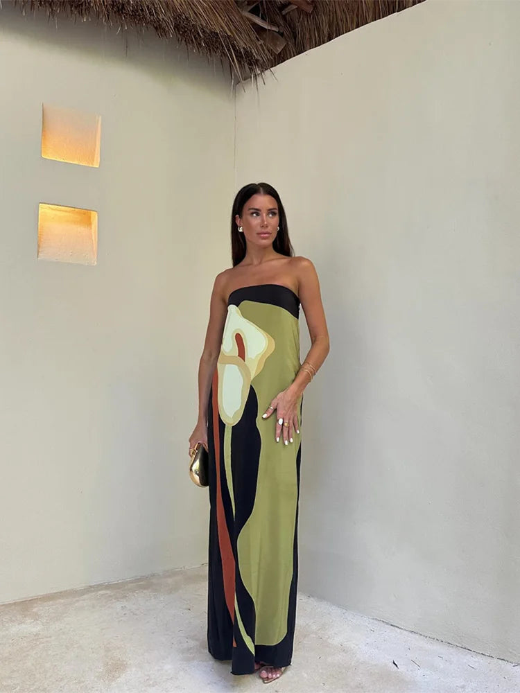 Dress Long Women Sexy Strapless Backless Printed Long Dress Women Fashion Sleeveless Off Shoulder Vestidos 2024 Summer Lady Party Evening Robes