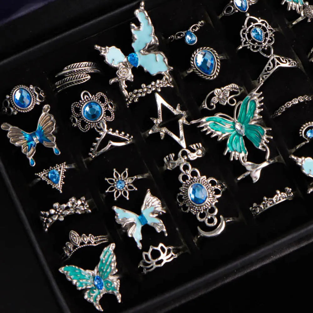 10/20/30Pcs/Lot Fashion Luxury Exquisite Charm Shiny Butterfly Finger Rings For Women Daily Jewelry Accessories Party Gifts