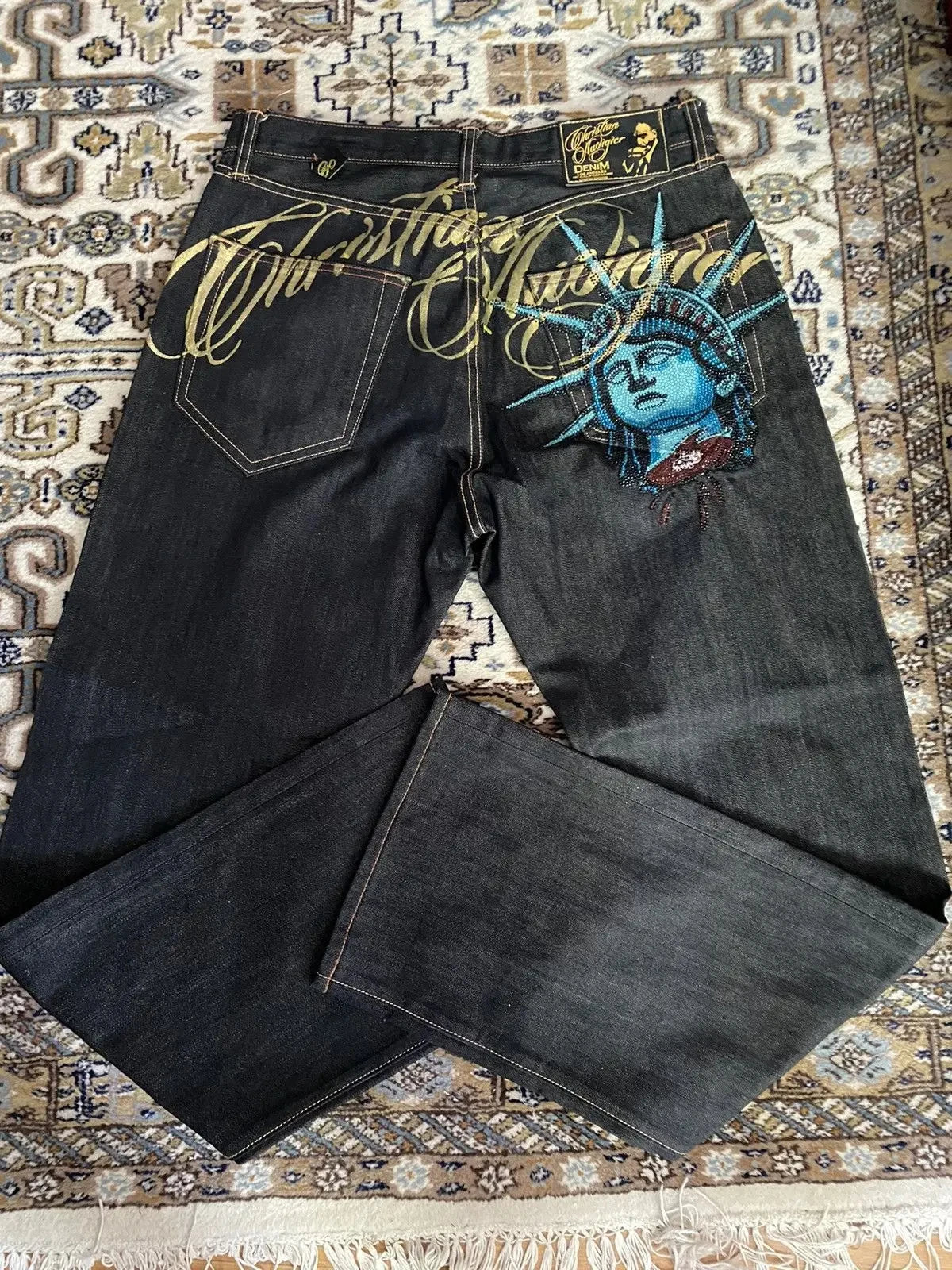 Jeans Women Casual High Waist Straight Wide Leg Jeans Y2k Statue of Liberty Diamonds Denim Pants Harajuku Vintage Women Clothing