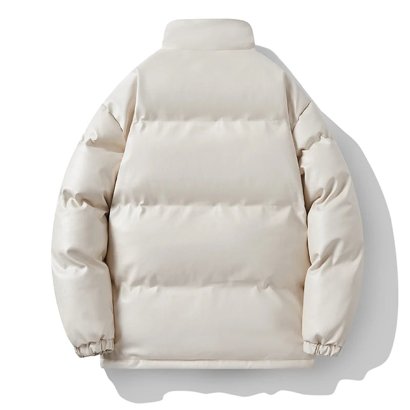 New Pu Leather White Duck Down Jacket Outwear Men's Parkas Warm Basic Style Casual Jackets Winter Puffer Jacket Solid Color Coat
