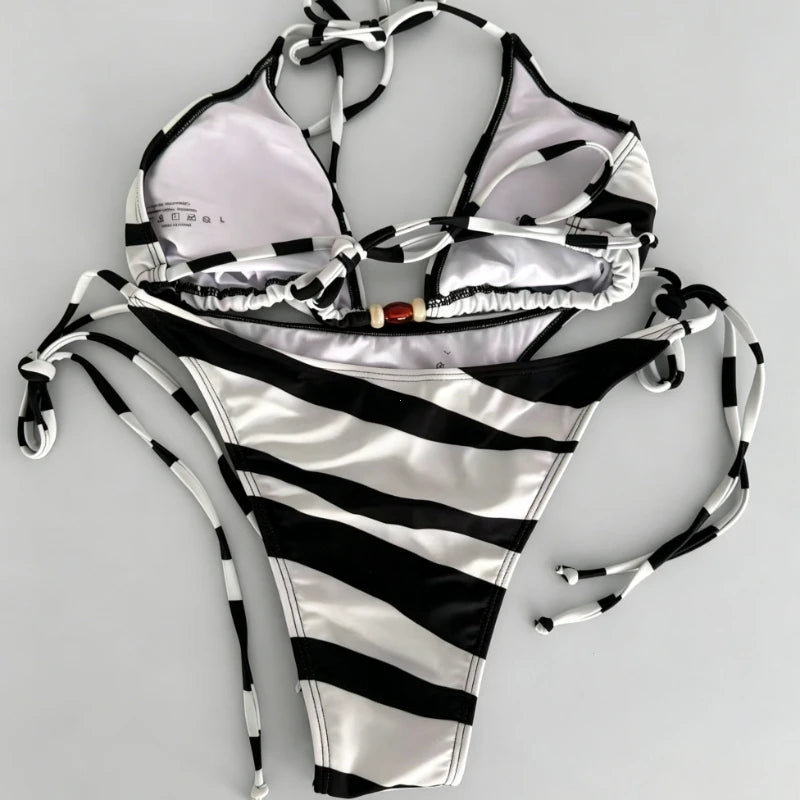 2026 Swimwear High-End Sexy Two-Piece Bathing Suit Women's Bikini Set Adjustable Tie Side Bandage Summer Beach Push Up