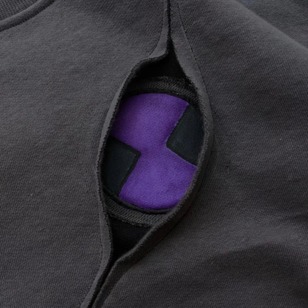 High Street Dark Purple Patchwork Vintage Loose Hoodie New Japanese Harajuku Anime Irregular Slit Design Loose Casual Couple Top