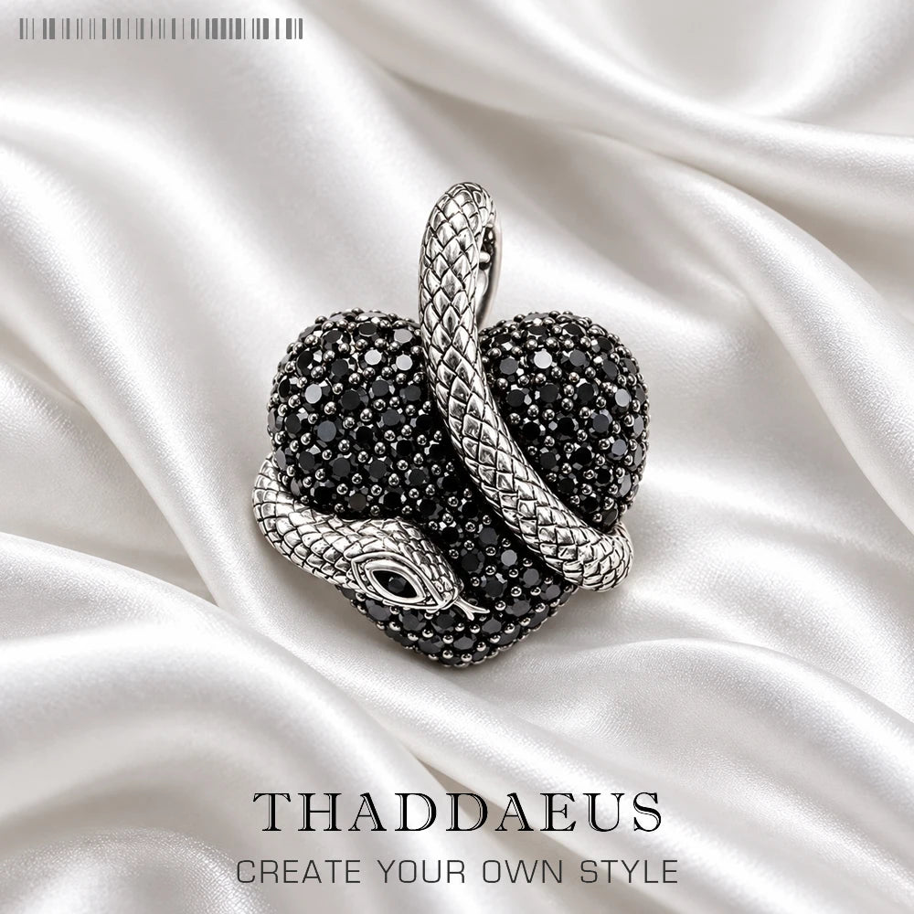 Pendant Black Heart Snake Brand Fashion Vintage Jewelry 925 Sterling Silver Europe Accessories Gift For Women