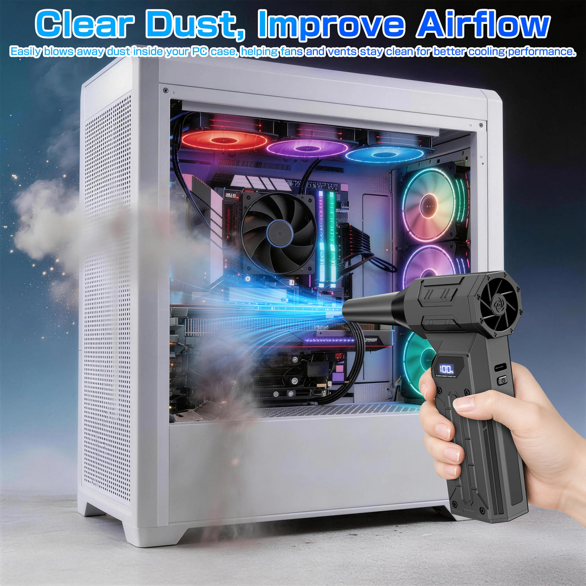 Electric Dust Collector Turbo Fan Air Duster Air Blower Hair Dryer Violent Jet Fan Cleaning Tools Universal Auto Accessories for Car Home Outdoors Camping Computer Keyboard