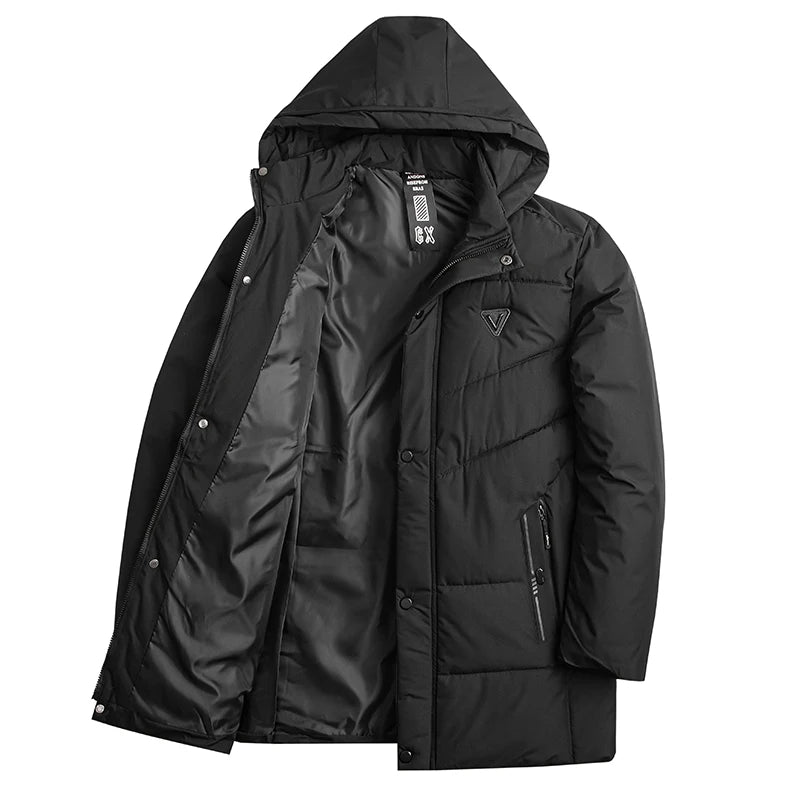 Men Winter Parkas Hooded Thick Warm Jackets Mid-Length Outerwear Fashion Casual Puffer Jacket Solid Blue Black Quilted Coat