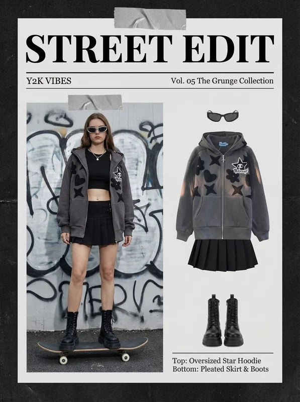Hoodies Women Y2k Women Retro Embroidery Hoodies Autumn Winter Zip Up Long Sleeve Loose Jacket Coats Y2k Harajuku Casual P