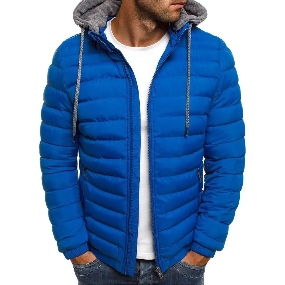 Men Fashion Quilted Padded Jacket Hooded Solid Color Casual Zip Up Outerwear Multi‑color Options Winter Warm Men Coat