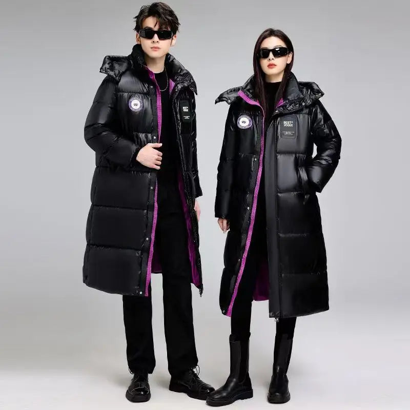 Winter Long Over-the-knee Parkas Couple Padded Coat Unisex High Street Big Pockets Down Jacket Warm Thickened Cotton Coat