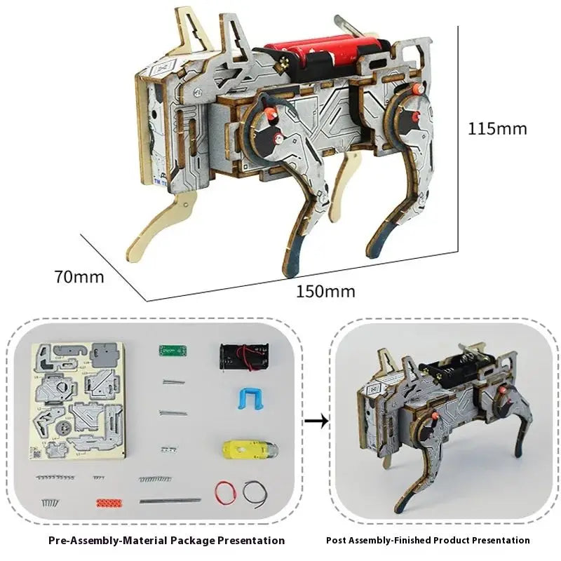 DIY Science Toys Child Wooden Puzzle Robots Assembled Model Voice Control Mechanical Dog STEM Kit Educational Project Learn Tool
