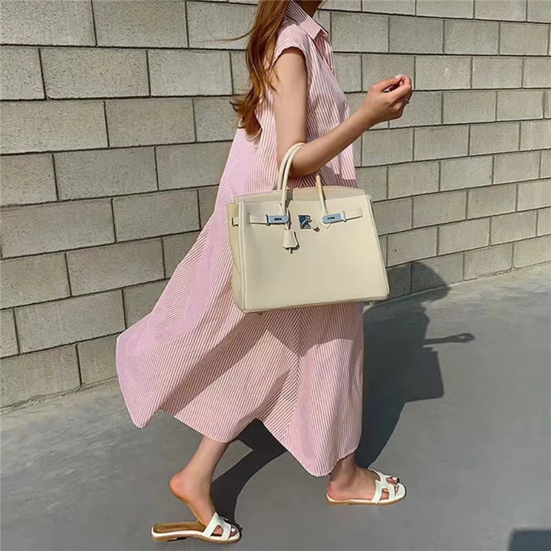 Women's Summer Striped Tie Waist Slim Fit Midi Sleeveless Shirt Dress Casual Office Lady Elegant With Pockets Dress DR1970