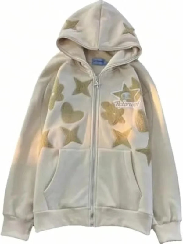 Hoodies Women Y2k Women Retro Embroidery Hoodies Autumn Winter Zip Up Long Sleeve Loose Jacket Coats Y2k Harajuku Casual P