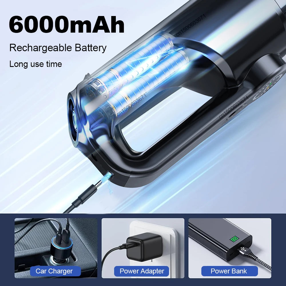 Car Wireless Vacuum Cleaner Portable Brushless Strong Suction Handheld Vacuum Cleaner for Car Interior Cleaning with LED Light