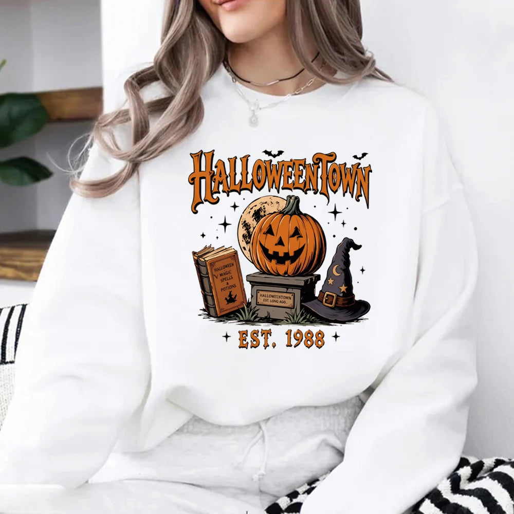 Vintage Halloween Town Est 1988 Sweatshirt Fall Pumpki Shirt Spooky Season Hoodie Winter Clothes Women Long Sleeve Sweatshirts