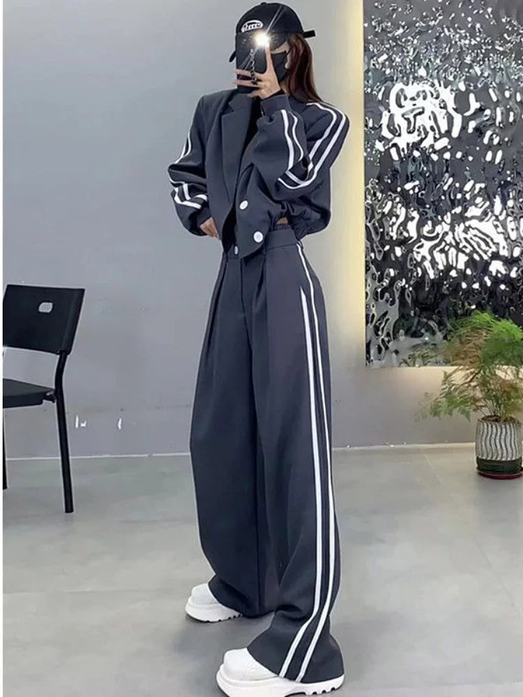 Spring Autumn 2024 Fashion Sporty Casual Women's Suit High Waist Slimming Wide Leg Pants Two Piece Set Stylish Ensemble