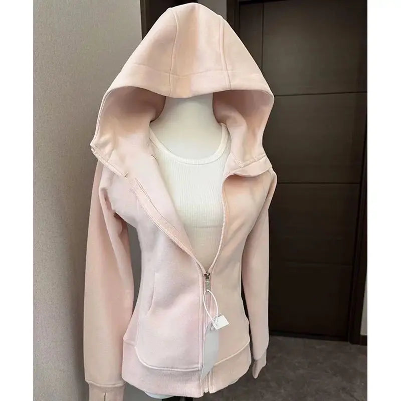 Black Hoodie Coat 2025 Women's Clothing Hooded Zipper Slim Fit Y2k Jackets Casual Fashion Sweatshirts Tops Ropa Mujer