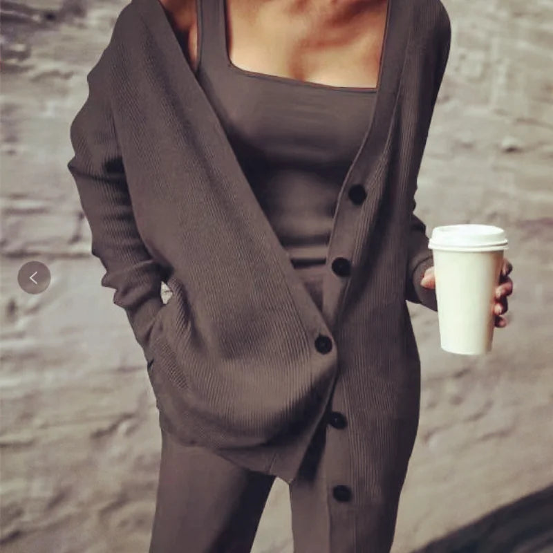 Autumn and Winter Women's Cross-border Knitting Amazon Western Women's Jacket Vest Pants Three-piece Set
