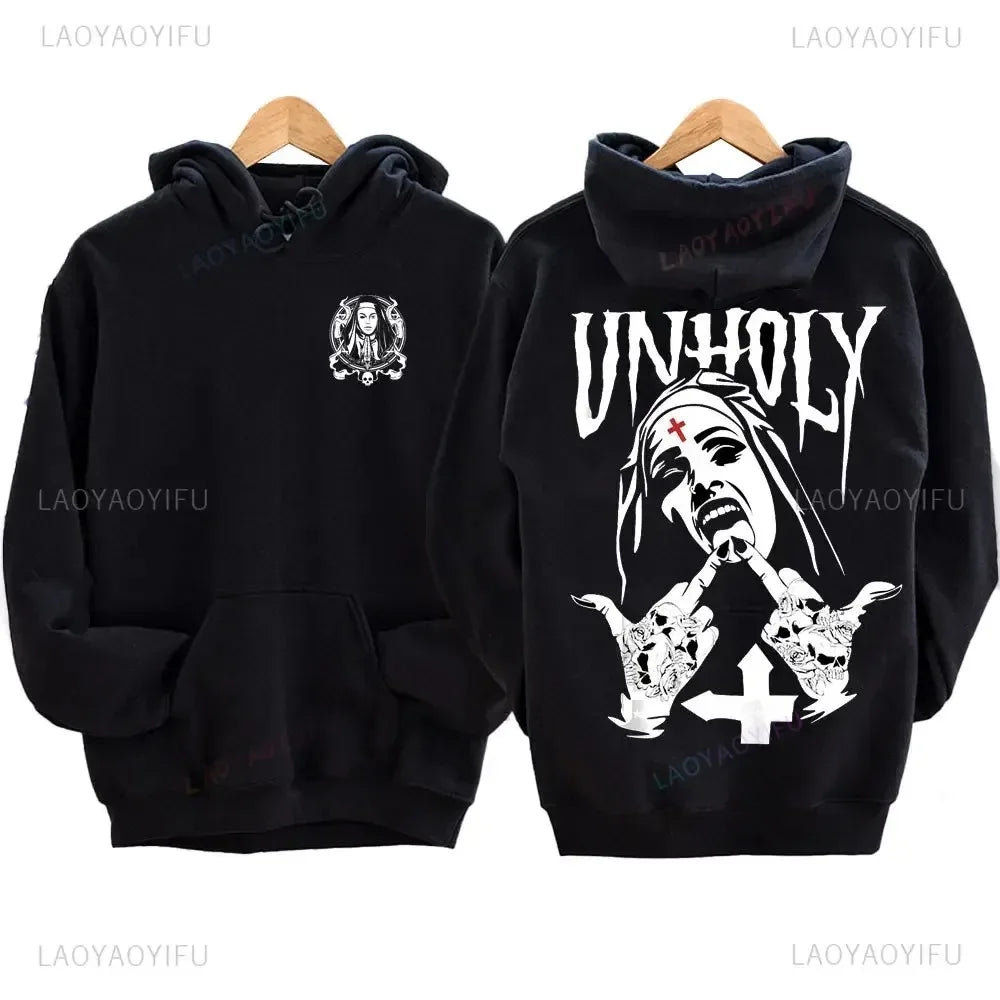 Bad Nun Satan Casual Trendy Hip-Hop Nun Printed Woolen Sweater Harajuku Autumn and Winter Casual Long Sleeve Anti-Social Hoodie