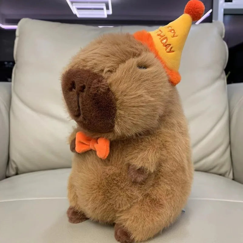 Capybara Plush Toy Birthday Hat Doll Cute Capibara Stuffed Keychain Plushie Fluffty Doll Toy Birthday Gift Kawaii Bag Key Ring