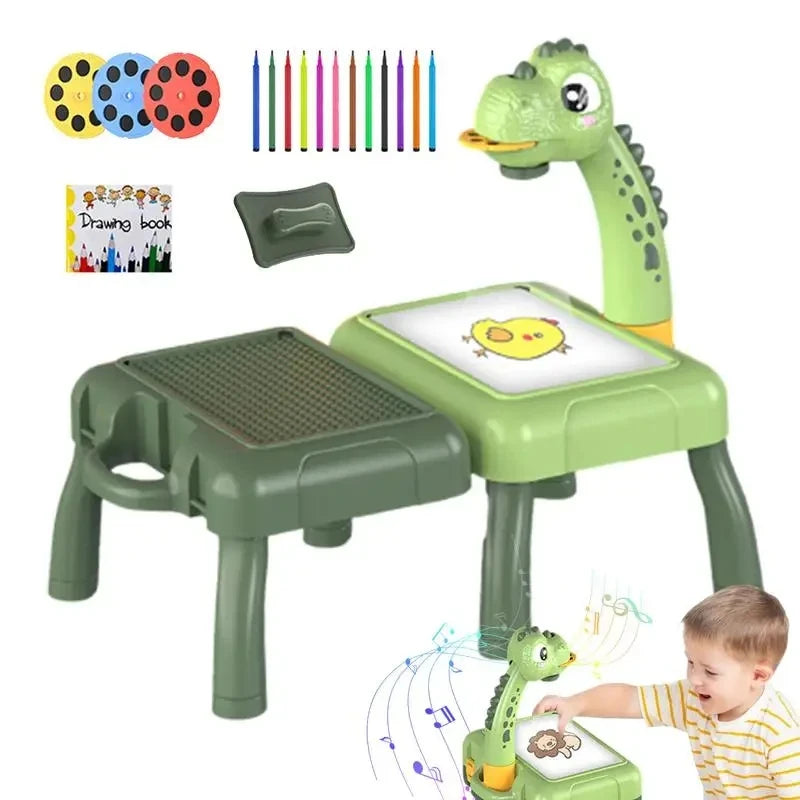 Children's Projection Painting Board Multifunction Storage Table Lights Music Projector Drawing Board Paint Toy for Kids Gifts