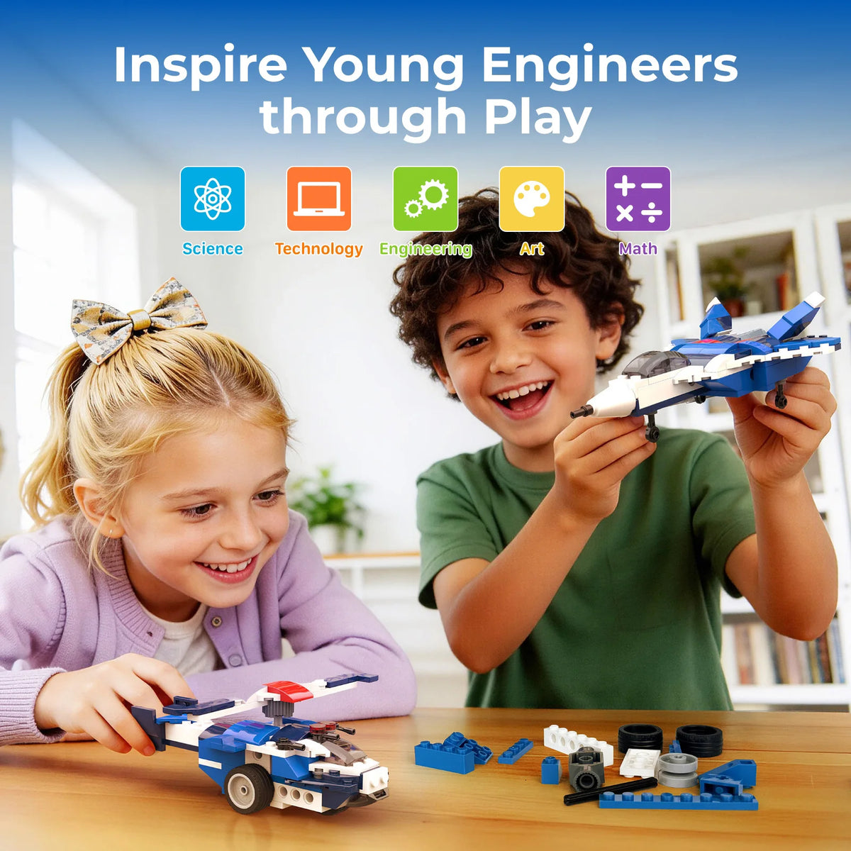Apitor 12-in-1 STEM Building Blocks Kit Creative Construction Toy App Manual Fighter Jet Robot DIY Activity for Kids Ages 6+