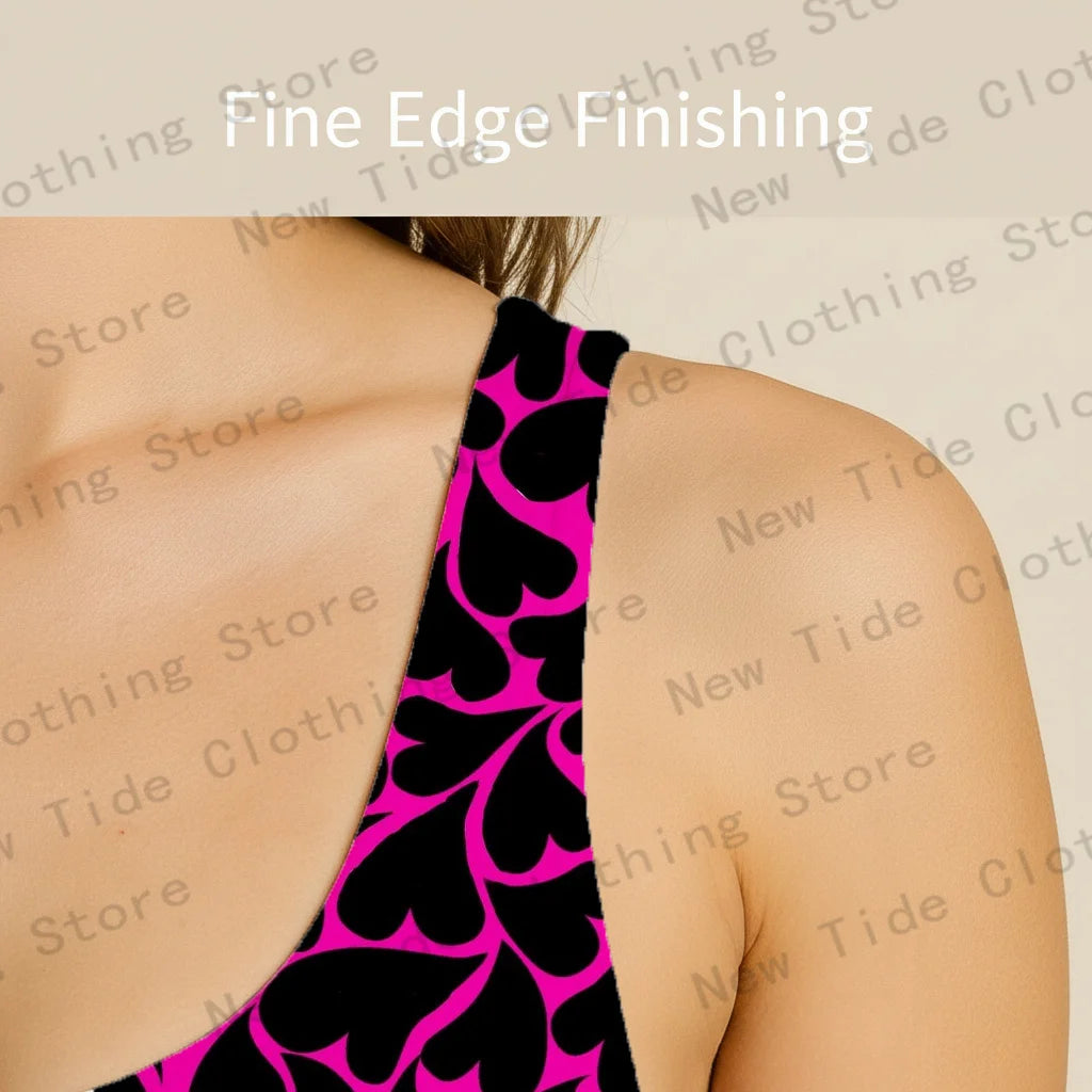 Women's Pink Black Heart Print One-Piece Swimsuit Sleeveless Slim-Fit Bathing Suit for Beach Summer Vacation Pool Party Outfit